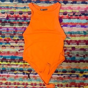 Zara red-orange high neck sleeveless bodysuit